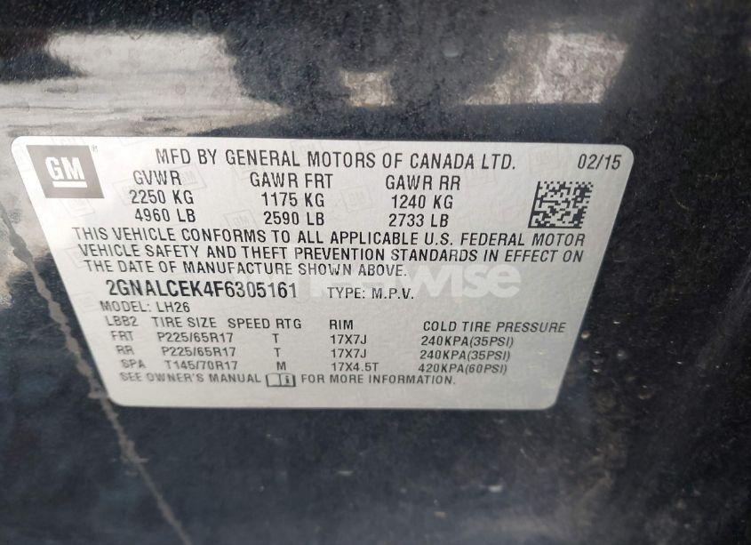 Photo 9 of 2015 Chevrolet Equinox 2LT (VIN 2GNALCEK4F6305161)