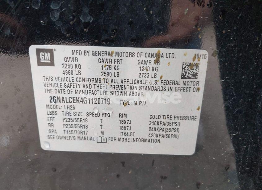 Photo 9 of 2016 Chevrolet Equinox LT (VIN 2GNALCEK4G1120719)