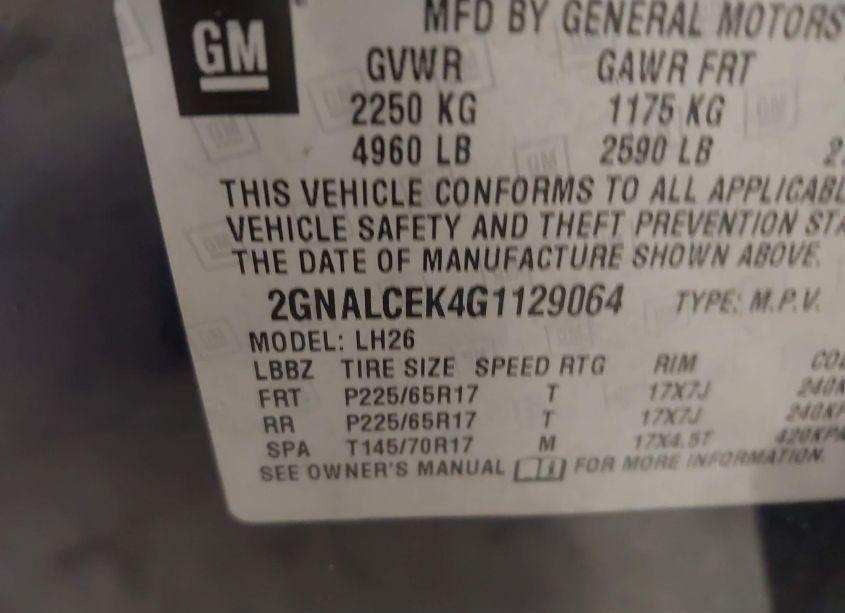 Photo 9 of 2016 Chevrolet Equinox LT (VIN 2GNALCEK4G1129064)