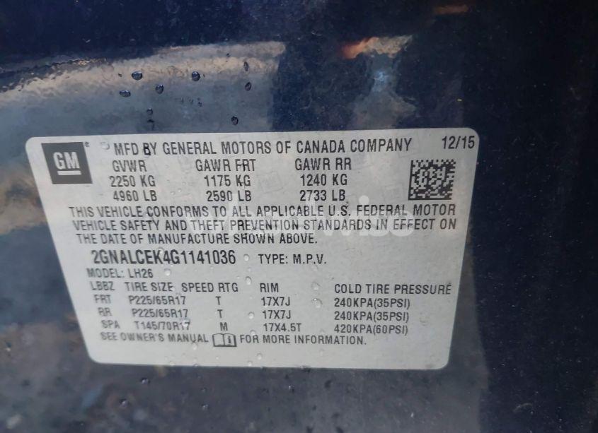 Photo 9 of 2016 Chevrolet Equinox LT (VIN 2GNALCEK4G1141036)