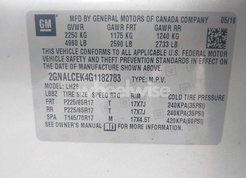 Photo 9 of 2016 Chevrolet Equinox LT (VIN 2GNALCEK4G1182783)