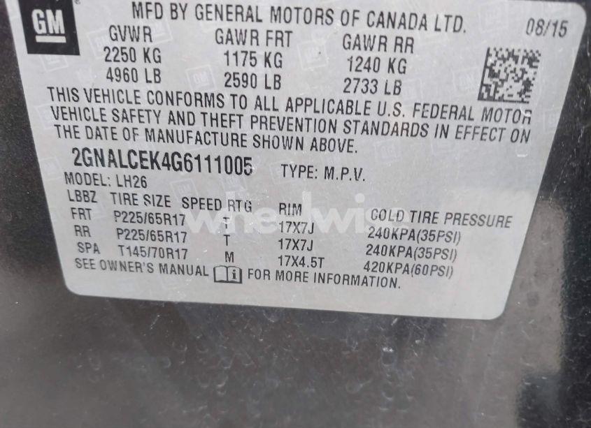 Photo 9 of 2016 Chevrolet Equinox LT (VIN 2GNALCEK4G6111005)