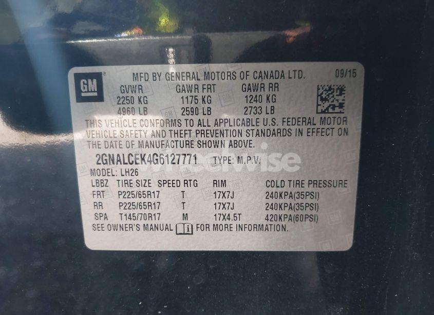 Photo 9 of 2016 Chevrolet Equinox LT (VIN 2GNALCEK4G6127771)