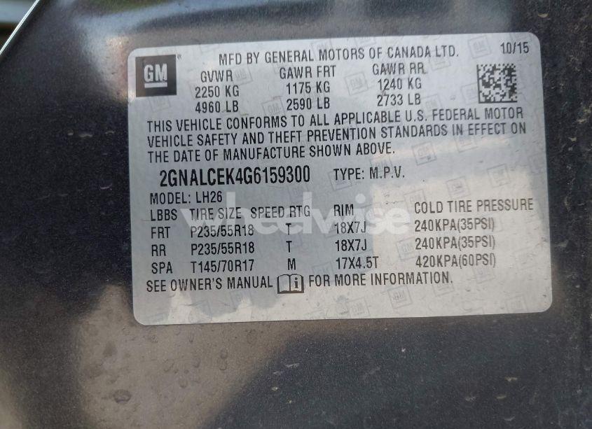 Photo 9 of 2016 Chevrolet Equinox LT (VIN 2GNALCEK4G6159300)