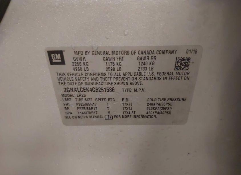 Photo 9 of 2016 Chevrolet Equinox LT (VIN 2GNALCEK4G6251586)