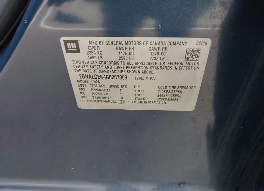 Photo 9 of 2016 Chevrolet Equinox LT (VIN 2GNALCEK4G6267898)