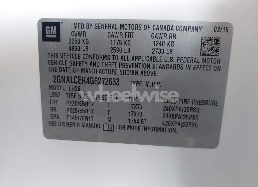 Photo 9 of 2016 Chevrolet Equinox LT (VIN 2GNALCEK4G6272633)