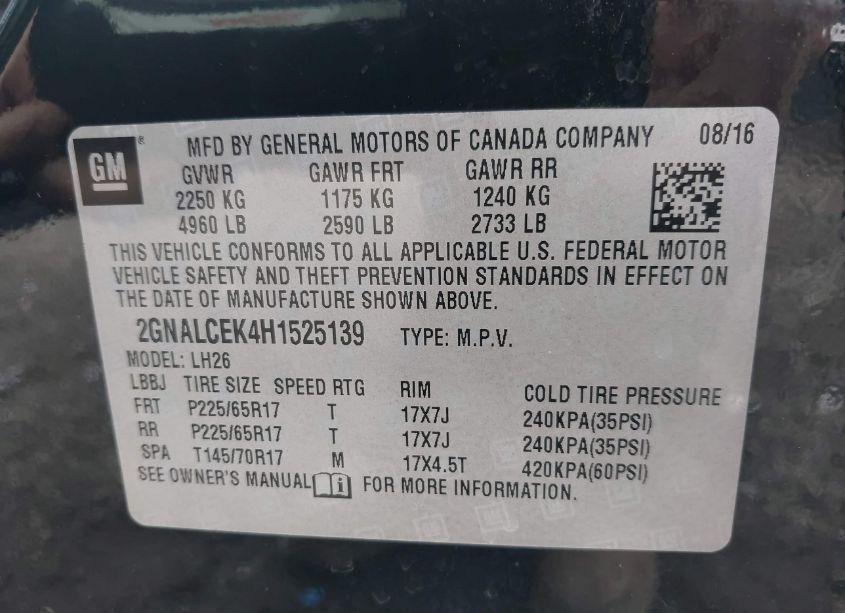 Photo 9 of 2017 Chevrolet Equinox LT (VIN 2GNALCEK4H1525139)