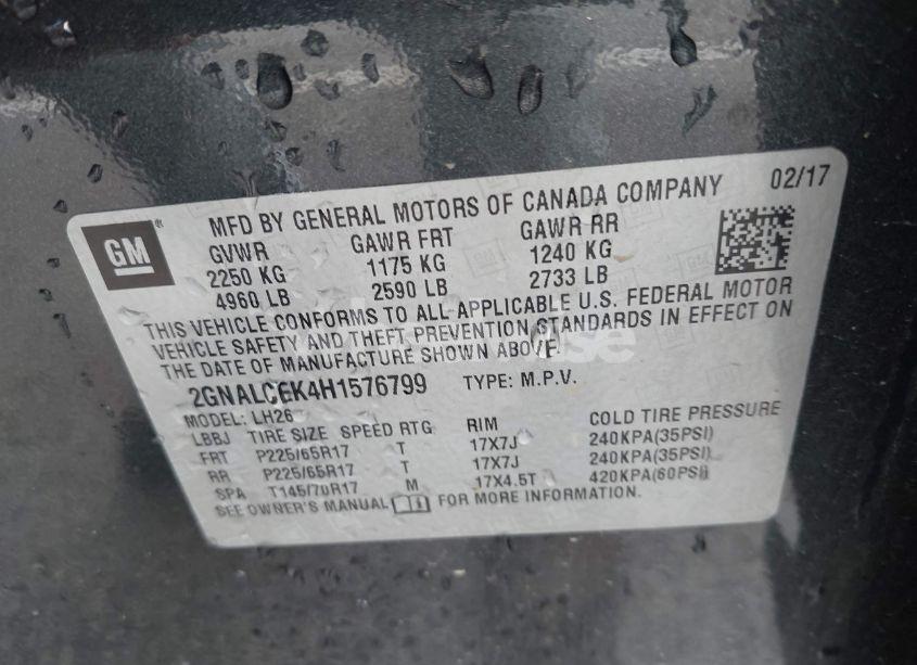 Photo 9 of 2017 Chevrolet Equinox LT (VIN 2GNALCEK4H1576799)