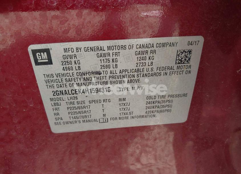 Photo 9 of 2017 Chevrolet Equinox LT (VIN 2GNALCEK4H1594316)