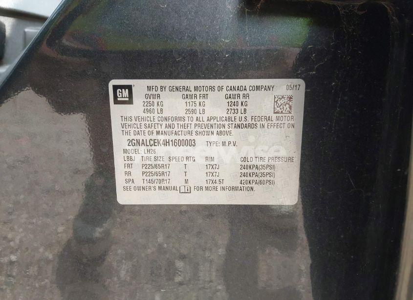 Photo 9 of 2017 Chevrolet Equinox LT (VIN 2GNALCEK4H1600003)