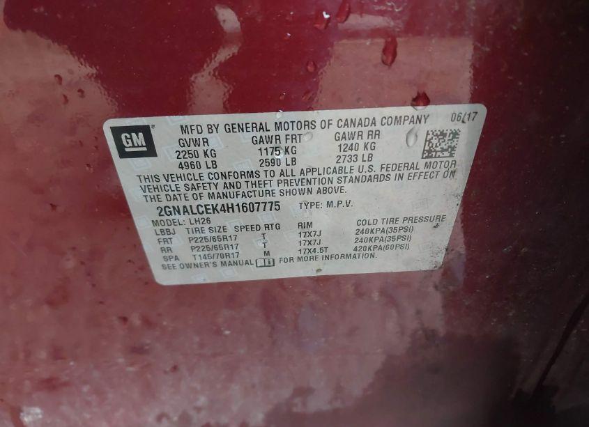 Photo 9 of 2017 Chevrolet Equinox LT (VIN 2GNALCEK4H1607775)