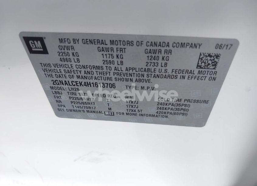 Photo 9 of 2017 Chevrolet Equinox LT (VIN 2GNALCEK4H1613706)