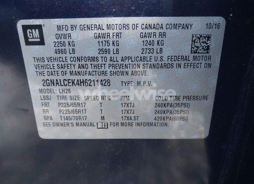 Photo 9 of 2017 Chevrolet Equinox LT (VIN 2GNALCEK4H6211428)