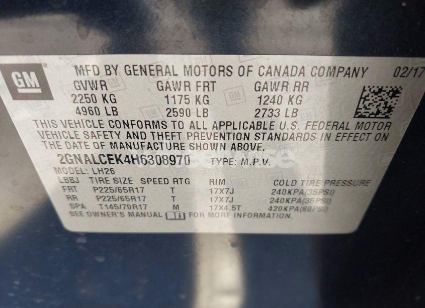 Photo 9 of 2017 Chevrolet Equinox LT (VIN 2GNALCEK4H6308970)