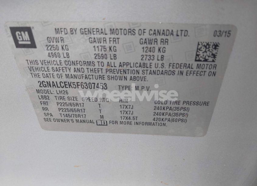 Photo 9 of 2015 Chevrolet Equinox 2LT (VIN 2GNALCEK5F6307453)