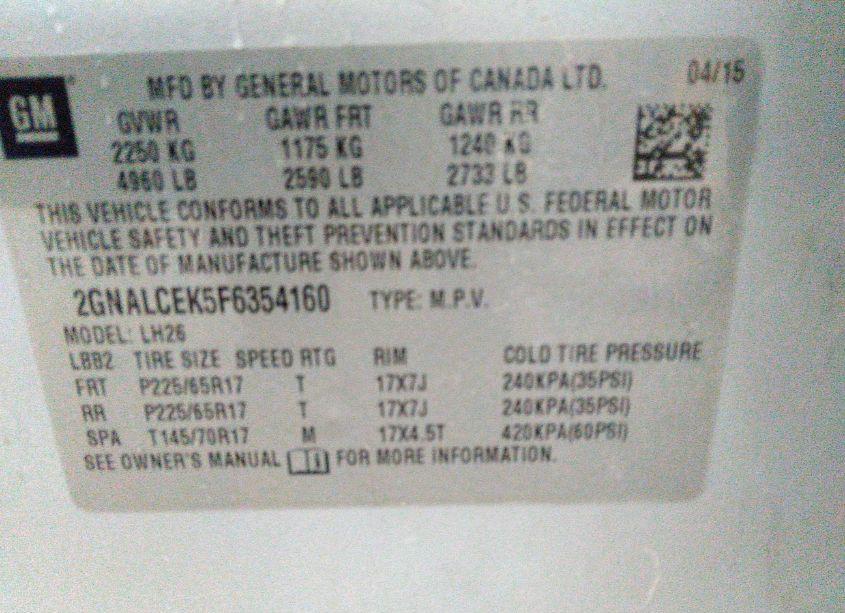 Photo 9 of 2015 Chevrolet Equinox 2LT (VIN 2GNALCEK5F6354160)