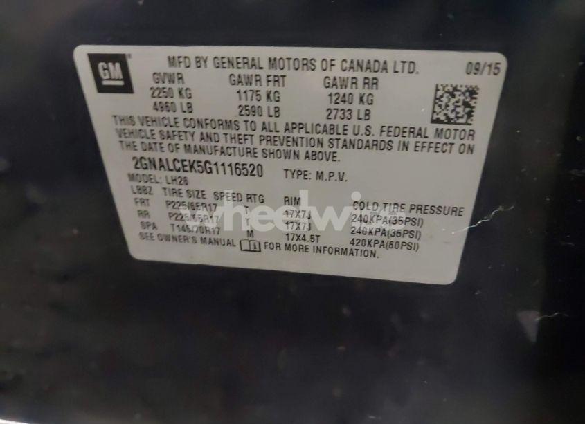 Photo 9 of 2016 Chevrolet Equinox LT (VIN 2GNALCEK5G1116520)