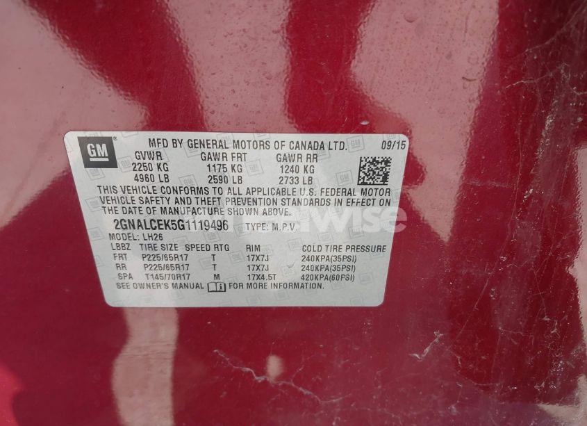 Photo 9 of 2016 Chevrolet Equinox LT (VIN 2GNALCEK5G1119496)