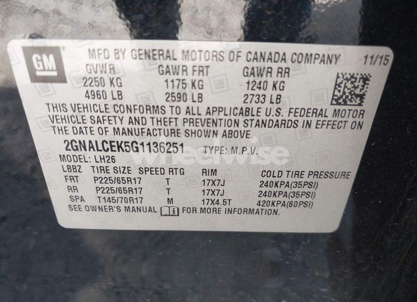 Photo 9 of 2016 Chevrolet Equinox LT (VIN 2GNALCEK5G1136251)