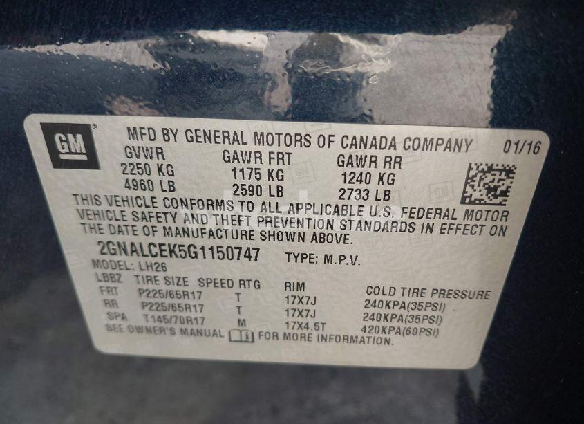 Photo 9 of 2016 Chevrolet Equinox LT (VIN 2GNALCEK5G1150747)