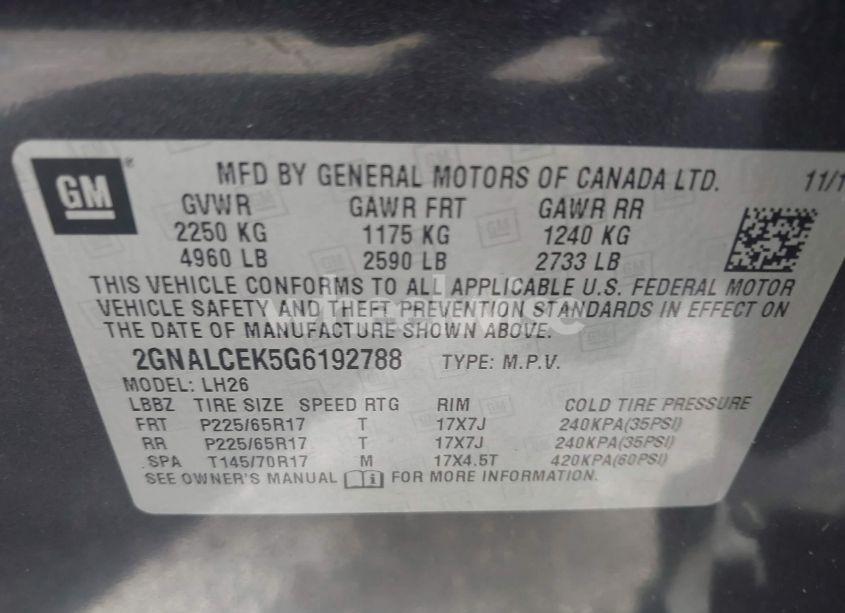 Photo 9 of 2016 Chevrolet Equinox LT (VIN 2GNALCEK5G6192788)