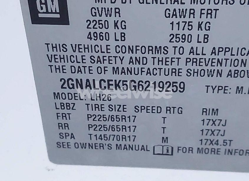 Photo 9 of 2016 Chevrolet Equinox LT (VIN 2GNALCEK5G6219259)