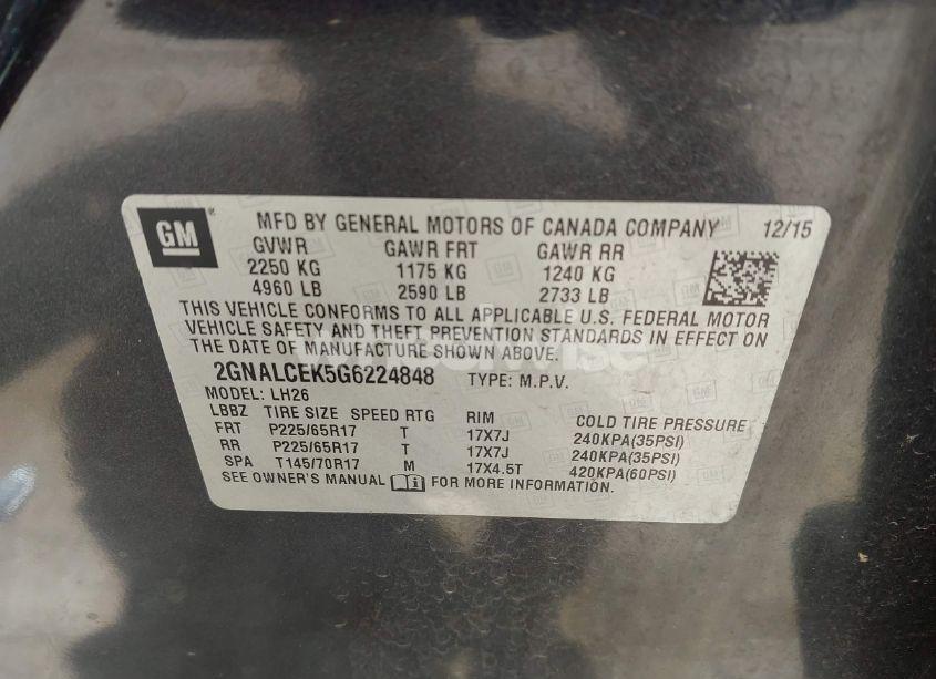 Photo 9 of 2016 Chevrolet Equinox LT (VIN 2GNALCEK5G6224848)