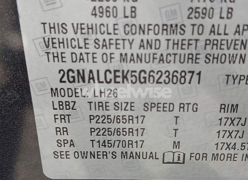 Photo 9 of 2016 Chevrolet Equinox LT (VIN 2GNALCEK5G6236871)