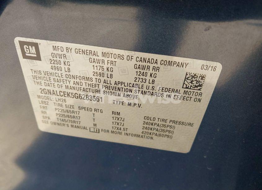 Photo 9 of 2016 Chevrolet Equinox LT (VIN 2GNALCEK5G6283561)