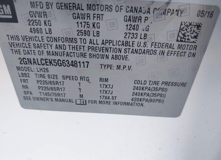 Photo 9 of 2016 Chevrolet Equinox LT (VIN 2GNALCEK5G6348117)