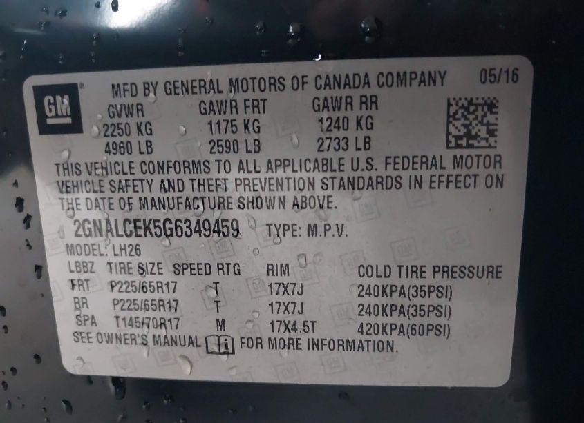 Photo 9 of 2016 Chevrolet Equinox LT (VIN 2GNALCEK5G6349459)