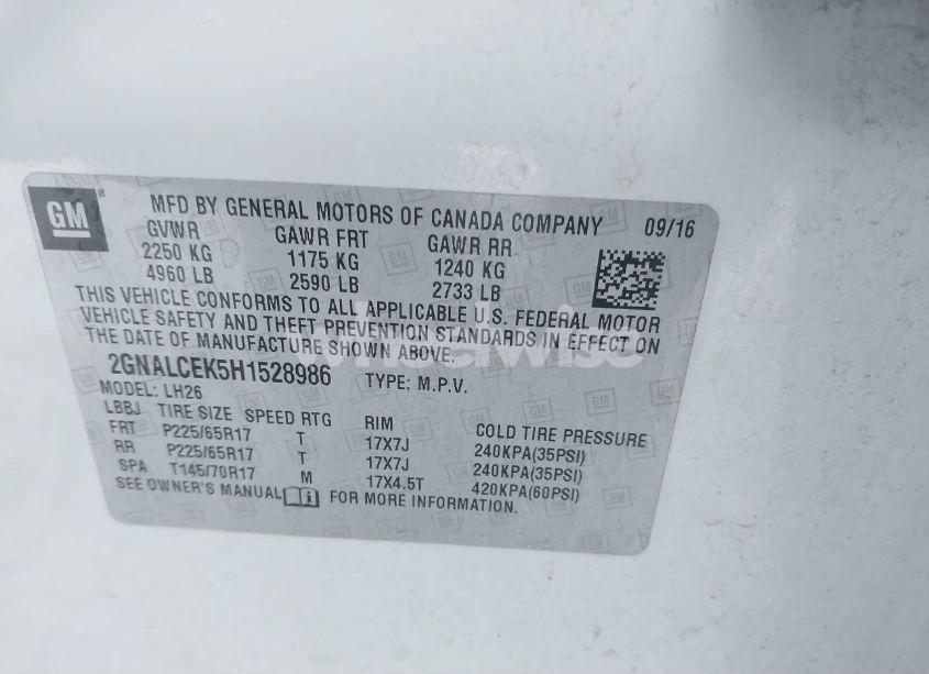 Photo 9 of 2017 Chevrolet Equinox LT (VIN 2GNALCEK5H1528986)