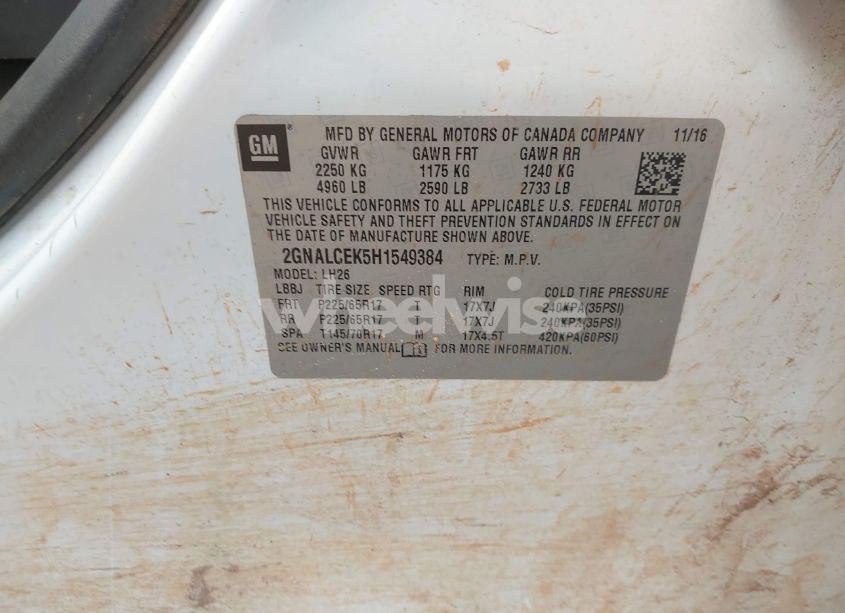 Photo 9 of 2017 Chevrolet Equinox LT (VIN 2GNALCEK5H1549384)