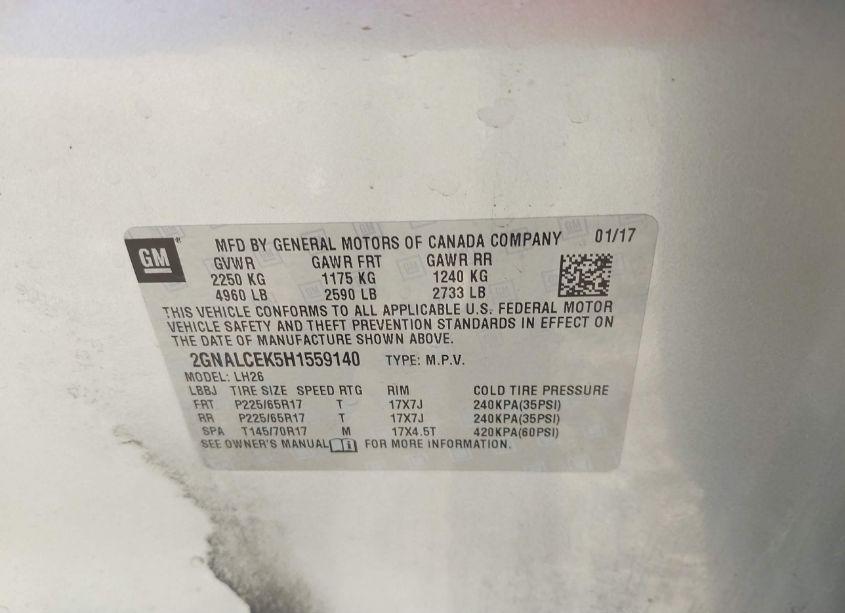 Photo 9 of 2017 Chevrolet Equinox LT (VIN 2GNALCEK5H1559140)