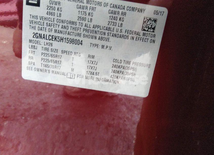 Photo 9 of 2017 Chevrolet Equinox LT (VIN 2GNALCEK5H1598004)