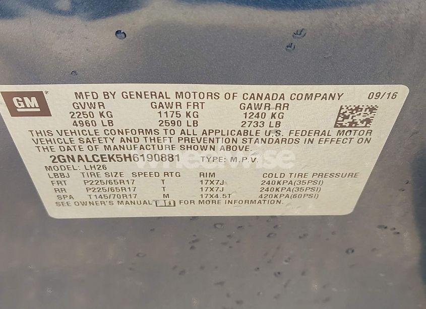 Photo 9 of 2017 Chevrolet Equinox LT (VIN 2GNALCEK5H6190881)