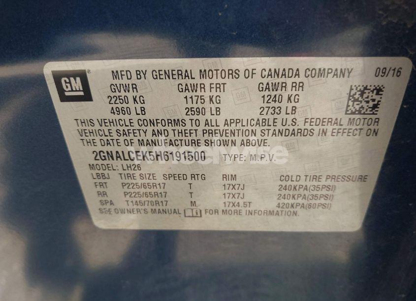 Photo 9 of 2017 Chevrolet Equinox LT (VIN 2GNALCEK5H6191500)