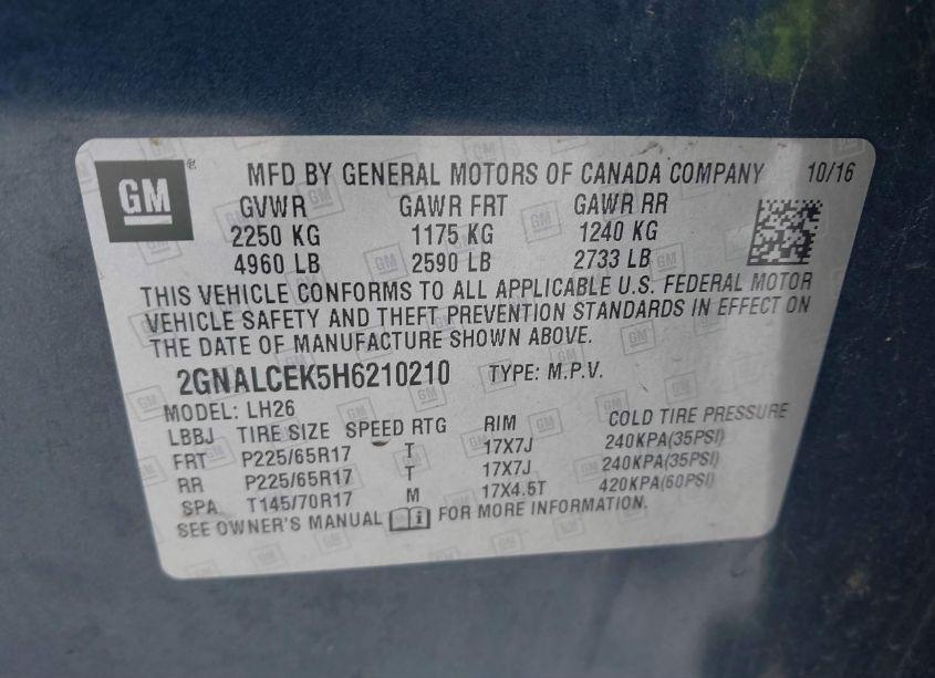 Photo 9 of 2017 Chevrolet Equinox LT (VIN 2GNALCEK5H6210210)