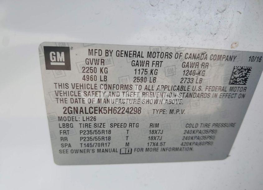 Photo 9 of 2017 Chevrolet Equinox LT (VIN 2GNALCEK5H6224298)