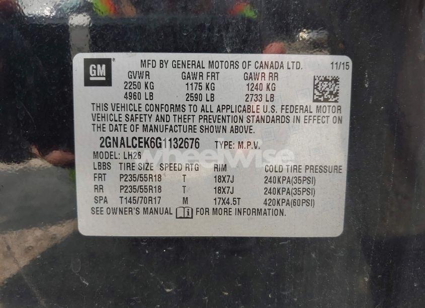 Photo 9 of 2016 Chevrolet Equinox LT (VIN 2GNALCEK6G1132676)