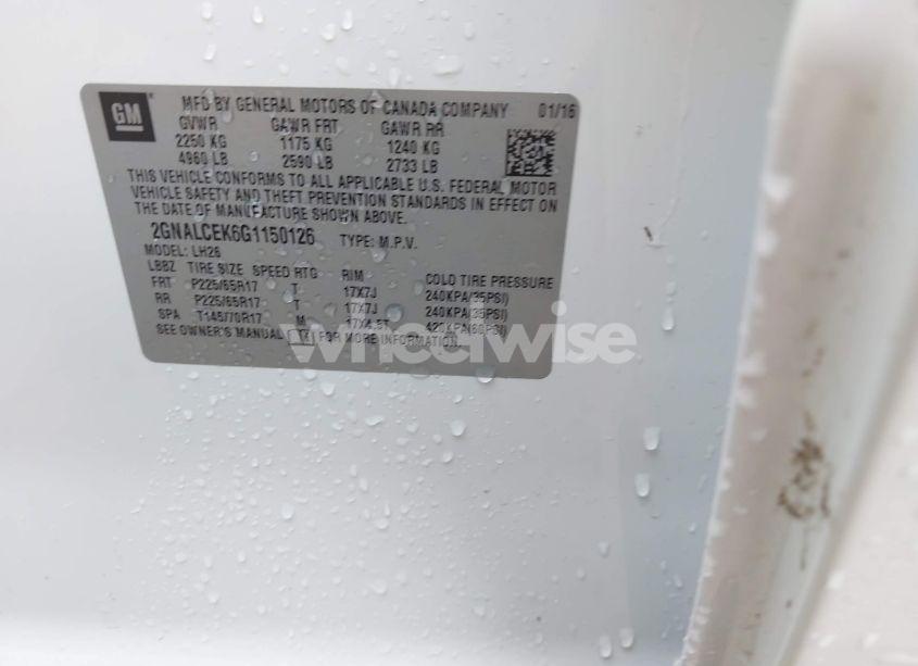 Photo 9 of 2016 Chevrolet Equinox LT (VIN 2GNALCEK6G1150126)