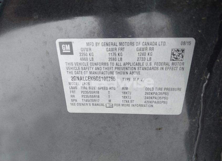 Photo 9 of 2016 Chevrolet Equinox LT (VIN 2GNALCEK6G6100765)