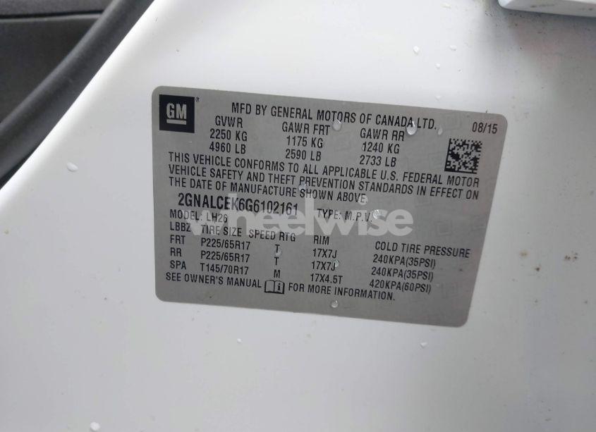 Photo 9 of 2016 Chevrolet Equinox LT (VIN 2GNALCEK6G6102161)