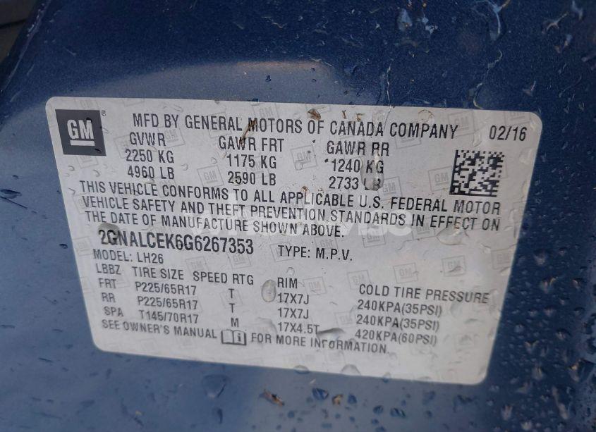 Photo 9 of 2016 Chevrolet Equinox LT (VIN 2GNALCEK6G6267353)