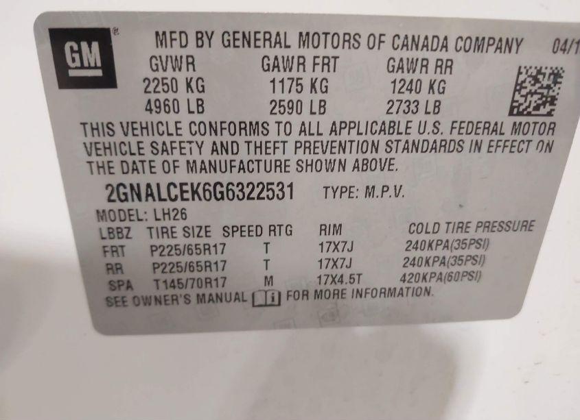 Photo 9 of 2016 Chevrolet Equinox LT (VIN 2GNALCEK6G6322531)