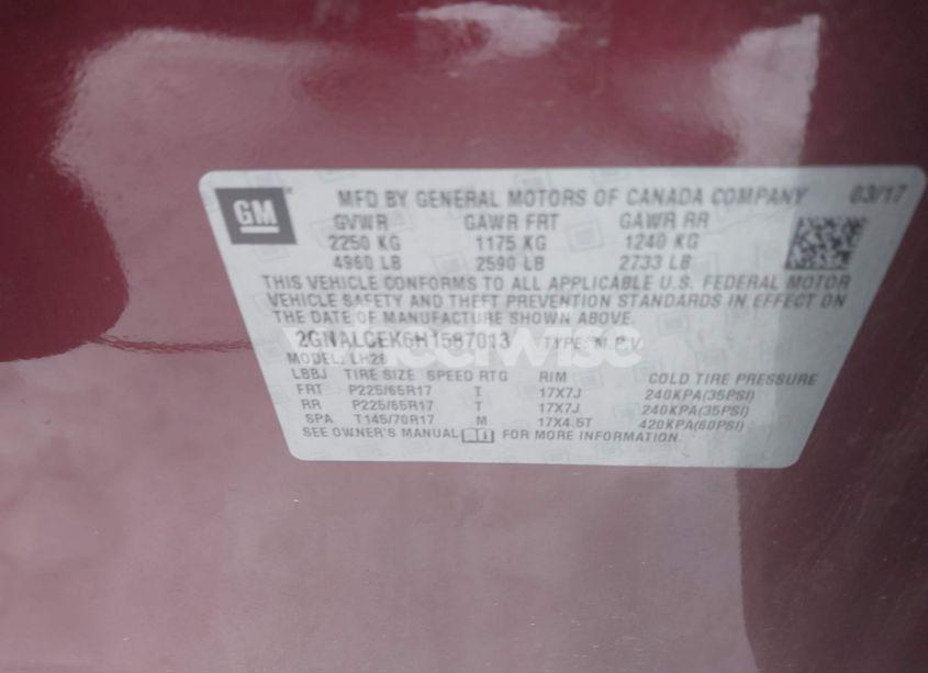 Photo 9 of 2017 Chevrolet Equinox LT (VIN 2GNALCEK6H1587013)