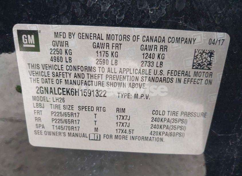 Photo 9 of 2017 Chevrolet Equinox LT (VIN 2GNALCEK6H1591322)