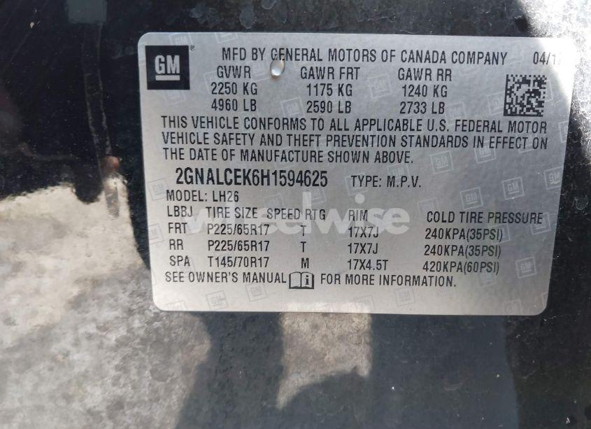 Photo 9 of 2017 Chevrolet Equinox LT (VIN 2GNALCEK6H1594625)