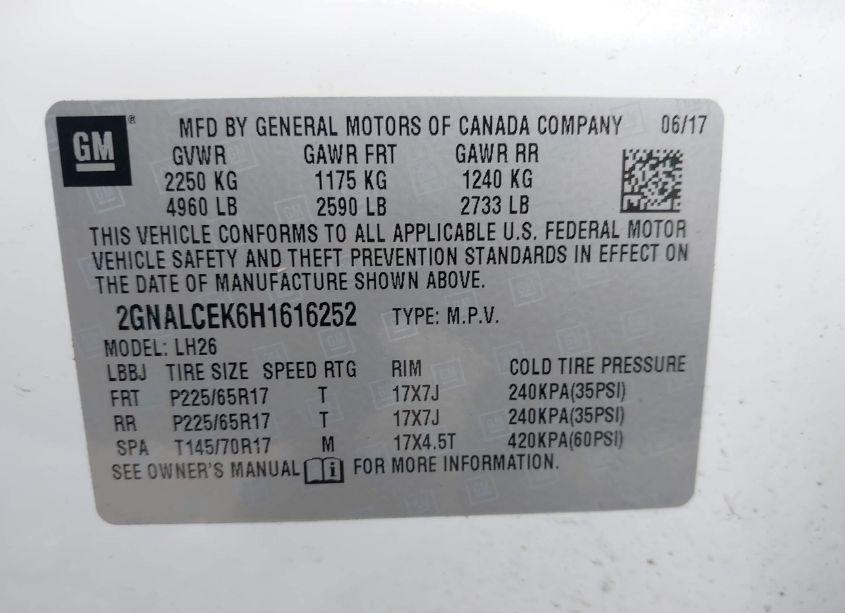 Photo 9 of 2017 Chevrolet Equinox LT (VIN 2GNALCEK6H1616252)